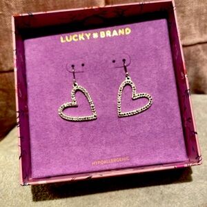 Lucky Brand Hematite Open Heart Earrings New in Box